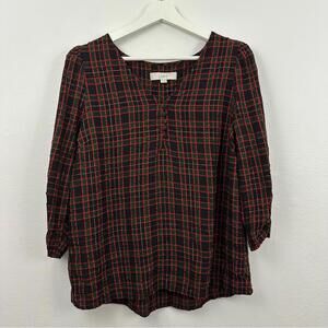2/$25 LOFT Women’s Shimmer Plaid Shirred V-Neck Blouse Size M